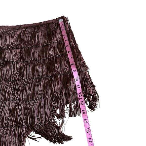 Hanna Schoenberg Brown Fringe Skirt Layered Asymmetrical Hem Festival Boho 4 - Picture 7 of 9